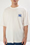 Ekru Oversize/Geniş Kesim Baskılı %100 Pamuk T-Shirt TMNSS25TS00031 - 10
