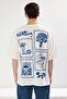 Ekru Oversize/Geniş Kesim Baskılı %100 Pamuk T-Shirt TMNSS25TS00031 - 12