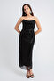 Women's Black Strapless Beaded Midi Evening Dress - 3