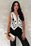 Women's White Button Detailed Embroidered Embroidered Vest - 5