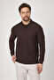 Lewin Men's Dark Brown 100% Cotton Non-Waffle Stretching Fabric Slim Fit Long Sleeve Polo T-Shirt - 5