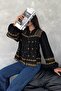 Women's Black Mustard Embroidered Loose Cotton Blouse - 6