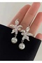 Pearl Flower Silver Woman Dangle Earrings