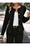 Women's Long Sleeve Round Neck Front Buttoned Stamp Jacket - 4