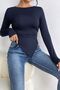 Asymmetrical Crew Neck Long Sleeve Navy Blue Blouse 5021 - 5