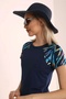 Women's Navy Blue Swimsuit - Short Sleeve, Semi Closed, Leggings and Bonnet - 3