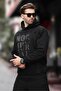 Black Printed Hooded Men's Sweatshirt with Pocket Detail 7062 - 2