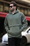 Khaki Hooded Men's Sweatshirt with Pocket Detail 7092 - 2