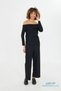 Women's Black Wide Raport Charted Fabric Madonna Collar Bottom-Top Suit Madonnasuit - 2