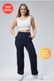 Curve Women's Navy Blue Double Pockets Elastic Waist Ribbed Leg Ribbed Leggings Sweatpants