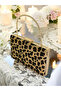 Feathered Imported Leopard Patterned Evening Bag Evening Bag