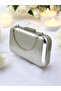 Silver Gray Lame Wrinkled Skin Leather Metallic Color Chain Strap Evening Dress Bag - 7