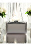 Anthracite Gray Platinum Wrinkled Skin Leather Metallic Color Chain Strap Evening Dress Bag Wedding Engagement Graduation - 5