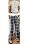 Navy Blue White Regular Fit Bottom Plaid Checked Cotton Knitted Crew Neck Men's Pajama Set - 4