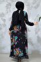 Floral Print Black Hijab Dress 34468S - 3