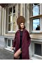 Women's Oversize Wide Fit Long Maxi Lined Cashmere Coat Burgundy - 2
