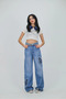 Y2K Blue Snow Wash Butterfly Embroidery Pattern Baggy Oversize Pants - 2