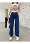 Clara Stretch Fabric Women's Dark Cargo Wash Super High Waist Loose Leg Denim Loose Palazzo Pants - 4