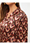 Shirt Collar Patterned Long Sleeve Satin Women's Dress - 4