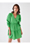 Green Double-Breasted Collar Straight Long Sleeve Poplin Dress - 3