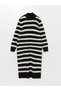 Nevavm with a Difference Lcwaikiki Classic Black Turtleneck Striped Long Sleeve Oversize Women's Knitwear Dress - 5