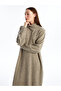 Beige Turtleneck Plain Long Sleeve Oversize Women's Knitwear Dress - 2