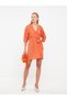 Lcw Vision Matte Orange Women's V-Neck Straight Dress - 3