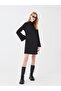 Black Mock Neck Straight Long Sleeve A-Line Dress - 2