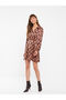 Shirt Collar Patterned Long Sleeve Satin Women's Dress - 2