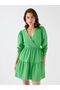 Green Double-Breasted Collar Straight Long Sleeve Poplin Dress - 4