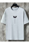 Butterfly Chinese Text Printed Oversize Unisex Crew Neck T-Shirt