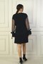 Women's Round Neck Pearl Detail Tulle Sleeve Short Dress - 4