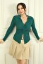 Women's Polo V Neck Knot Detailed Ribbed Lycra Blouse