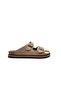 Genuine Nubuck Leather Double Buckle Sand Beige Men's Slippers - 2