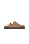 Genuine Nubuck Leather Double Buckle Sand Beige Men's Slippers - 4