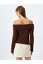 Slim Fit Long Sleeve Off-The-Shoulder Plush Sweater - 4