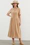 Large Size Gathered Waist Crepe Dress - Beige - 4