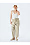 Pocketed Laced Waist Carrot Cut Linen Trousers - 2