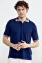 Polo Neck Short Sleeve Knitwear T-Shirt - Navy Blue