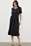 Large Size Gathered Waist Crepe Dress Black