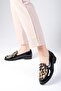 Black Color Patent Leather and Leopard Pattern Women's Casual Oxford Flat Shoes - 4