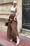 Brown Wrinkled Pattern Midi Length Women's Skirt Mg2266 - 5