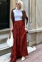 Burgundy Elastic Waist Wrinkled Micro Long Women's Skirt Mg2155 - 3