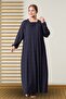 Women's Large Size Square Collar Striped Dress - 7
