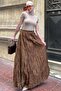 Brown Wrinkled Pattern Midi Length Women's Skirt Mg2266 - 3