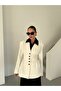 Ecru Black Buttoned Design Stamp Jacket - 3