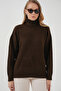 15917 Women's Turtleneck Oversize Knitwear Sweater - Brown - 4