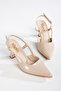 Women's Skin Beige Patent Leather Open-Backed Pole Thin Heels - 3