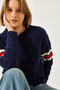 Women's Navy Blue V-Neck Patterned Knitwear Sweater 20246919 - 4