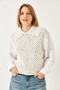 Women's Ecru Shirt Collar Openwork Knitwear Sweater 20246272 - 2